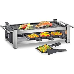 Küchenprofi Raclette TASTE8, Raclette 8 People, Stainless Steel, Non-Stick Grill Plate, 8 Raclette Pans (Non-Slip), 8 Spatulas, Side Handles, Electric Grill Table Grill