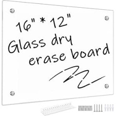 Umtiti Whiteboard aus Glas, 30,5 x 40,6 cm, trocken abwischbar, für Wand, rahmenloses kleines Glas-Whiteboard für Zuhause, Schule, Büro. Glass-WH3040