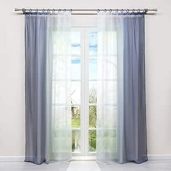 HongYa Pack of 2, Gradient Curtains, Transparent Voile Curtains with Ruffle Tape, H / W, 245 / 140 cm – Grey