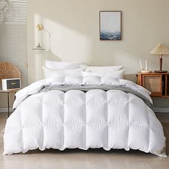 Homyrium Down Duvet 200 x 200 cm Winter Extra Warm Thick Duvet 200 x 200 cm Down Heavy Winter Duvet Fluffy Feather Beds Oeko-Tex and RDS Certified (White, Filling Weight 1400 g)