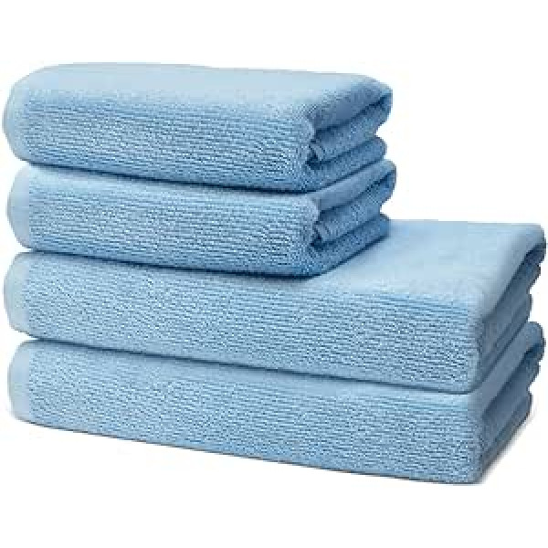 OHM - Bathroom Set - 2 Bath Towels Adult 70 x 140 cm + 2 Hand Towels 50 x 100 cm - 100% Prima Cotton - Very Soft and Absorbent - Oeko-Tex Certified - 500 g/m² - Light Blue