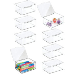 mDesign Set of 8 Storage Boxes for Craft and Sewing Accessories - Small Craft Organiser with Plastic Lid - Stackable Tray for Wool, Beads, Fabric Ribbons etc. - Clear