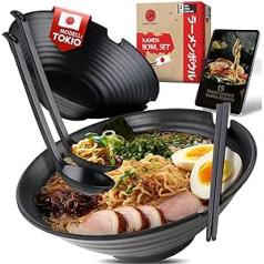 LunchHero® Ramen Bowl Set - Ramen Bowl 1000 ml - Ramen Set Crockery with Large Soup Bowl - Japanese Tableware Set - Ramen Bowl Set as Japan Gift with Recipes eBook - Set of 2