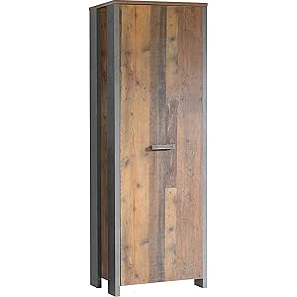 Forte Clif 1 Door Wardrobe in Vintage Wood Vintage and Concrete Look in Dark Grey, 67 x 201.5 x 41.6 cm