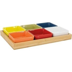 REMEMBER Exclusive Bowl Set with Wooden Tray, Serving Tray for Snacks and Dips, Ideal as a Snack Plate for Appetizers, Nibbles, Tapas - 7 Pieces