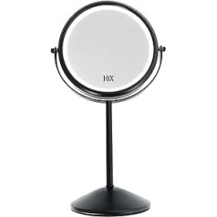 Yarhom Magnifying Mirror with Lights for Makeup Desk, 1x/10x Double-Sided Cosmetic Mirror, Round Table Mirror with Stand (Black, 10X Magnification, with Light)