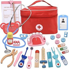 Dentist Kit Pretend Play Toy Kids Role Play Doctors Case Doctor Set for Child Wooden Dentist Game Set with Bag Gift for 3 Years Old Boys Girls Christmas Birthday