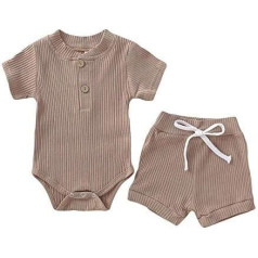 YEBIRAL Newborn Baby Girls Boys Shorts Set Plain Knitted Romper Body Shorts 2 Pieces Summer Clothing 18-24 Months