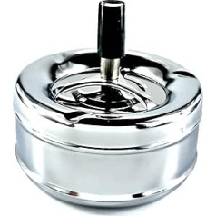 Extra Large Rotating Ashtray Ashtray - High Quality Windproof Deep Bottom - Easy to Empty (Chrome)