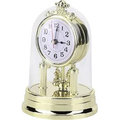 Shanrya Silent Table Clock, European Retro Style Living Room Clock Antique Silent Table Clock Retro Round Silent Alarm Clock Home Ornament Decor Retro Clock for Indoor Living Room Bedroom (Gold)