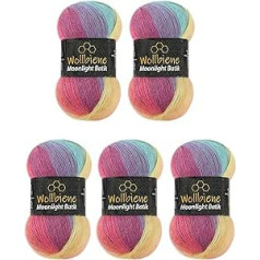Wollbiene Moonlight Batik, 5 x 100 g Knitting Wool, 500 g Wool for Knitting and Crocheting, 20% Wool, Turkish Wool, Colour Gradient Wool, Knitting Wool (3000 Rainbow Pastel)