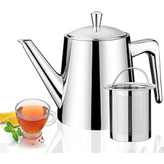 Teapot, Coffee Pot, Tea Press, Stainless Steel Teapot with Infuser and Lid, Large Exquisite Coffee Server 750ml (0.75 Litre) 3-4 Cups for Fruit, Herbs and Tea, Silver, Mirror Polished