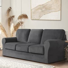 OKYUK Stretch Velvet Sofa Cover Slipcovers for Sofa with Separate Cushions and Backrest Covers, Elastic Adjustment Strap, Slipcover (Grey, 3 Seater 7 Pieces)