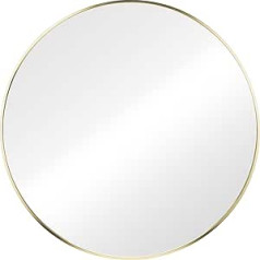 Navaris Round Wall Mirror with Frame - Decorative Mirror Diameter 60 cm for Hanging - Bathroom Mirror Hallway Toilet - Rounded Corners Top - Gold
