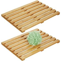 mDesign Set of 2 Bamboo Mats - Rectangular Bath Mat Made of Eco-Friendly Bamboo - Spa Look Bath Accessories - Bamboo