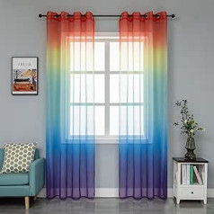 GIRASOLE HOME Pair Voile Curtains Semi Sheer Color Tinted Rainbow Curtain for Living Room Bedroom Kitchen and Indoor 2 Panels with Eyelet 55 x 94 Inch