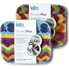 Kilo Scrubby Plus Scratch Resistant Scourer with Sensitive Cleaning Cloth, Multi-Purpose, Pack of 2, Multi-Colour, 17 x 14 cm, Set of 2, 2