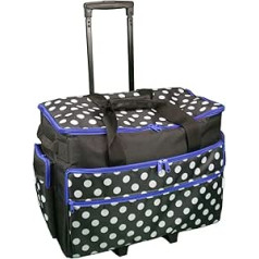 Sewing Online Sewing Machine Trolley Black / White Polka Dot with Blue Edge 53 x 41 x 29 cm, black/white/blue, Modern