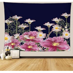 Fullfun Pink Lotus Flowers Tapestry, Navy Blue Background Flowers Tapestry Home Decor Wall Hanging Botanical HD Print for Living Room, Bedroom & Dorm 150 cm x 200 cm