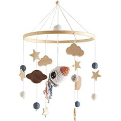Baby Mobile Baby Bed, Mobile Changing Table, Mobile Baby Wooden Wind Chime, Baby Wind Chime for Children's Room Decoration, Newborn Gift for Baby Boys Girls (Rocket)