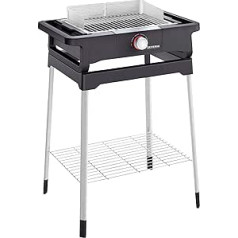 SEVERIN Style Evo PG 8124 Electric Grill with Stand Frame and Storage Rack, Standing Grill with Quick Grill Start up to 350 °C, Balcony Grill with Optimal Heat Distribution, Black