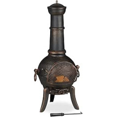 Relaxdays Patio Stove with Spark Guard, Poker, Fire Grate, Draught Flap, Garden Fireplace in Cast Iron, Steel, Bronze