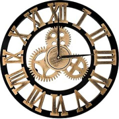 ALEENFOON Clock Quiet Wall Clocks, 3D Gear Vintage Industrial Silent Non-Ticking Roman Numerals Hanging Clock for Living Room Kitchen Without Ticking Noises Indoor Clock (50 cm, Roman Numerals)