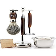 Jag Shaving Classic Men's Double Edge Safety Razor Shaving Brush Stand and Bowl and Leather Shaver Case