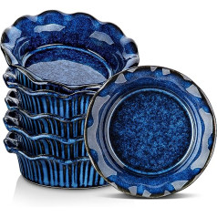 vancasso Creme Brulee Set of 6 Ceramic Tart Moulds for Baking 14 cm, Cake Tin, 256 ml Small Casserole Dish, Easy to Clean, Dishwasher, Microwave and Oven Safe, Blue