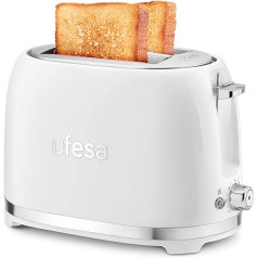 Ufesa 2 Slices White Retro Classic Pinup Vintage Design 850W 2 Extra Wide Slotted Sandwich Toaster for All Types of Bread 7 Degrees of Browning Cable Collector Crumb Tray
