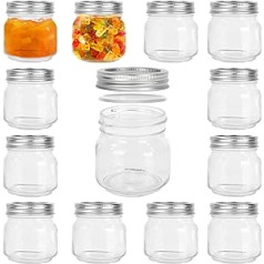 Yishik 12 Pack 250ml Regular Mason Jars with Leakproof Split Silver Lids Wedding Fruit Storage or Homemade Gift