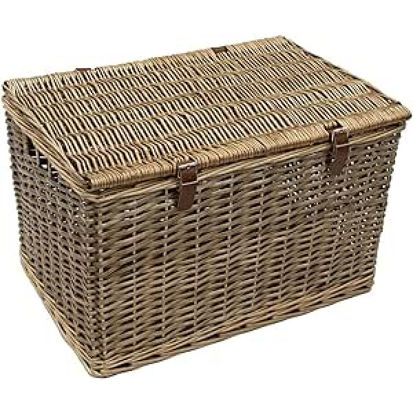 JVL Handmade Wicker Basket with Faux Leather Strap - Extra Large