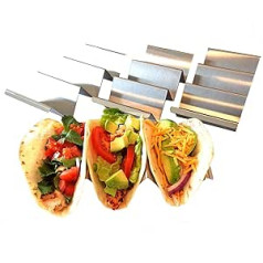 Taco Holder - Taco Holder Stainless Steel with Recipe Ideas - Taco Stand - Taco Stand - Holds 3 Tacos - Dishwasher, Oven and Grill Safe (4 Pack with Handles)