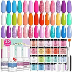 Saviland 29 Pieces Dipping Powder Nails Set Starter Kit: Durable 20 Colours Dip Powder Dip Liquid Base Top Activator Brush Saver Dip Nail Set French Manicure Nails DIY Valentine's Day Gifts