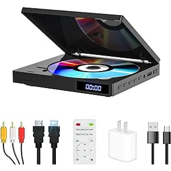Slim DVD Player, Compact DVD Player for TV, 1080P HDMI DVD Player for All Regions Free, Playbakc Memory, HDMI/AV Output, USB 2.0, Supports PAL/NTSC