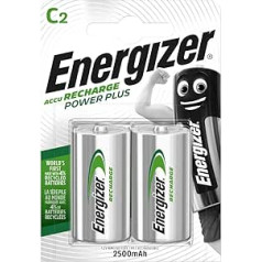 Energizer C 2500 mAh (HR14) NiMH Power Plus Rechargeable Batteries 2 Pack