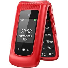 GSM Senior Mobile Phone, Folding Phone without contract, Large Keys Mobile Phone, Simple Keys, Emergency Call Function, Dual SIM, 6 cm Display, Mobile Phone for Seniors, red