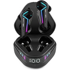 ROTTER® Wireless Bluetooth Headphones with Extremely Low Latency of 50 ms, Bluetooth Gaming Headphones with Bluetooth 5.3, Dual Modes, 35 Hours Playtime, IPX4 Waterproof, 6 Microphones, Black