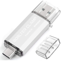 BorlterClamp Type C USB Stick 512GB OTG Memory Stick Dual Port USB C 3.0 Flash Drive for Android Smartphone Samsung S10 S9, Huawei Honor, etc., Tablets and PC (Silver)