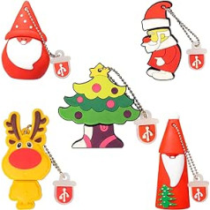 LEIZHAN USB Flash Drive 5 Pieces 32 GB Memory Stick Santa Claus Elk Cute Christmas Series Gift for Students and Children