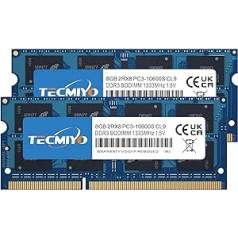 TECMIYO 16GB DDR3 RAM (2 x 8GB) DDR3 1333MHz SODIMM PC3-10600S Memory RAM Unbuffered Non-ECC 1.5V CL9 2Rx8 Dual Rank 204 Pin SODIMM Laptop RAM Module Upgrade