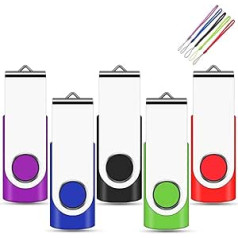 8 GB USB 2.0 Flash Drive with Rotatable Cap, Pack of 5