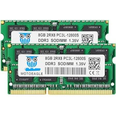 motoeagle DDR3L 1600 MHz SODIMM 16GB Kit (2x8GB) PC3 PC3L 12800S 8GB 204-Pin Unbuffered Non-ECC 1.35V CL11 2Rx8 Dual Rank Notebook Memory