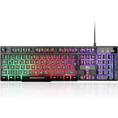 Rii Gaming Keyboard PC, PS4 Keyboard USB, Rainbow Illuminated Keyboard LED, Gaming Keyboard Ideal for Gamers, Office (German Layout)