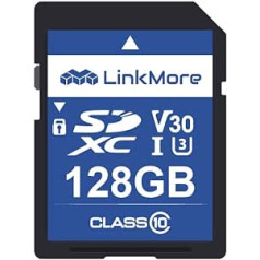 LinkMore SD-Karte, 128 GB, kompatibel mit Kamera, PC, UHS-I, U3, V30, Klasse 10, Lesegeschwindigkeit bis zu 98 MB/s, Schreibgeschwindigkeit bis zu 75 MB/s.