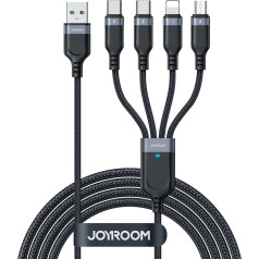 4in1 kabelis USB-A — 2x USB-C iPhone Lightning microUSB 1,2 m melns