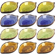 Jucoan 12 Pieces Ceramic Leaf Sauce Plates Dip Soy Sauce Bowls Mini Seit Dishes for Sushi Appetizers Japanese Style