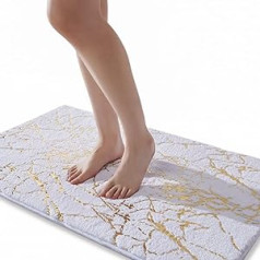 QJHOMO Bath Mat Non-Slip Washable Bath Mat, White Bathroom Rug, Gold Decorative Rug, Luxury Bathroom Accessories, Soft Microfibre Absorbent Bath Mat for Bathroom Bathtub, 60 x 120 cm