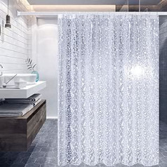 Washable Shower Curtain, 300 x 200 cm, Peva Polka Dots, White, Anti-Mould, Shower Curtains, Transparent, Clear, Outdoor for Bathtub