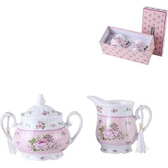 London Boutique Porcelain Teapot Sets Teapot Sugar Bowl and Cream Milk Jug Shabby Chic Vintage Floral in Gift Box (Cream & Sugar Set Rose Pink)